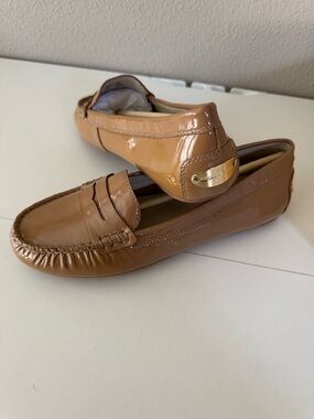 Michael Kors Patent Leather Daisy Penny Loafers in Khaki